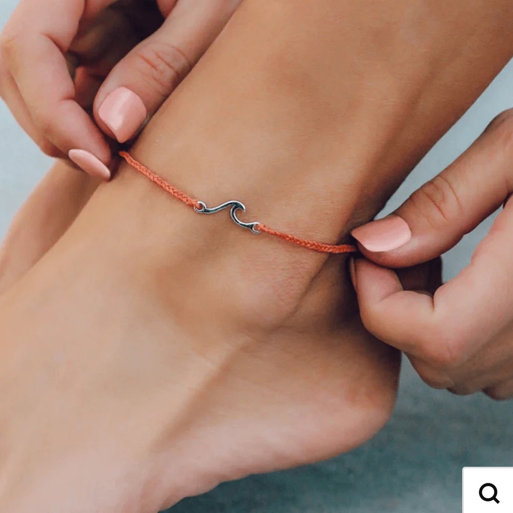 PURA VIDA Shoreline Silver Wave ANKLET in CORAL New!